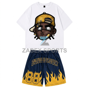 Ensemble deux pièces d'été confortable pour homme : T-shirt graphique moderne et short décontracté – T-shirt en coton graphique personnalisé pour homme avec style élégant - Product Image 1