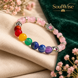 สร้อยข้อมือหินจักระประดับโรสควอตซ์และจี้ฮัมซา พร้อมลูกปัดคริสตัลเพื่อสมดุลพลังงานตามหลักฮวงจุ้ย - Product Image 6