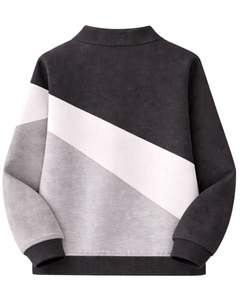 Sudadera Personalizada para Mujer con Cierre de Cremallera, Color Negro, Gris y Blanco, Diseño de Bloques de Color Diagonales, Felpa, Informal, Cálida para Invierno, Talla Grande - Product Image 2