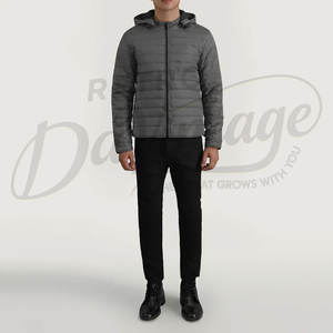 Mens <b>Grey</b> Slim Fit Puffer Jacket with Hood Winter Lightweight Padded Bubble <b>Coat</b> Warm Windproof Outdoor Fashion Outwear - Product Image 4