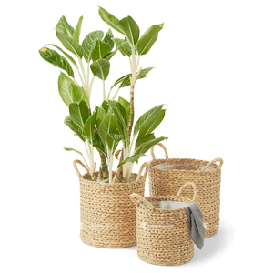 Water Hyacinth Basket, Sustainable Natural Fiber Planter <b>Cover</b>, Artisan Storage <b>Bin</b> for Toys, Blankets & Laundry - Product Image 2