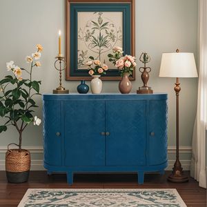 Credenza Ovale da 47 Pollici con 4 Ante, Mobile Buffet Scanalato con Bordi Curvi - Product Image 4