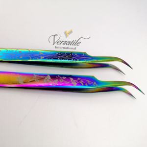 Pinzas de extensión de pestañas sostenibles de arcoíris con logotipo personalizado de calidad superior, acero inoxidable japonés con punta de fibra - Product Image 1