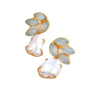 Pendientes de Racimo de Latón Premium, Chapados en Oro, con Perla, Cristal Curativo Genuino, Latón Chapado en Rodio, Estilo Moderno, Venta al por Mayor - Product Image 2