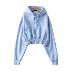 Women's <b>White</b> <b>Cropped</b> Hoodie Drop Shoulder Long Sleeve Solid Color Casual <b>Sweatshirt</b> Pockets Breathable Knitted Cotton Hooded - Product Image 5