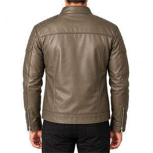 Men <b>Leather</b> <b>Jacket</b> Casual Zipper Outerwear Zip Front Stand Collar <b>Long</b> Sleeve Casual Style Fashion Classic Collar <b>Leather</b> <b>Jacket</b> - Product Image 2