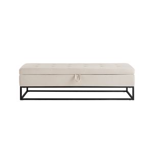 Panca letto da 149 cm con velluto beige e base in metallo, mobile da soggiorno con contenitore - Product Image 5