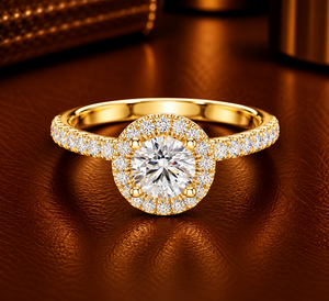 Anillo de Diamante Cultivado en Laboratorio con Corte Redondo, Oro de 14K/18K, Solitario con Halo y Pavé, 0.88Ct DEF VVS, Joyería de Lujo, Anillo de Boda, ODM - Product Image 1