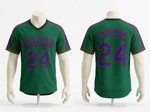 Maillot de baseball vert personnalisé à col en V et manches courtes pour homme, en polyester respirant, numéro d'équipe 24, impression par sublimation, coupe classique - Product Image 1