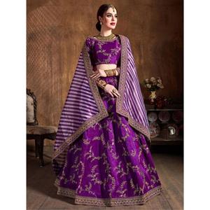 Increíble púrpura bordado Mulberry Silk Sangeet Wear Lehenga Choli - Product Image 6