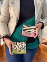 Dompet wanita kulit bulu motif hewan daur ulang model baru dompet multifungsi warna pelangi gemuk dompet tempat kartu ATM