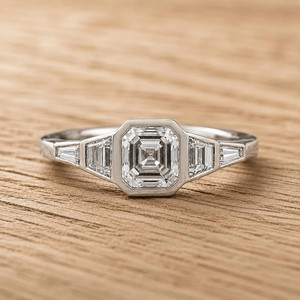 Anillo de Diamante Cultivado en Laboratorio con Corte Asscher, Color DEF, Claridad VS VVS, Oro Sólido de 10K, 14K, 18K, Certificado IGI, Cinco Piedras, Estilo Art Déco - Product Image 2
