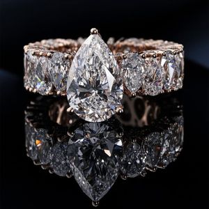New Design Pass Diamond Tester Solid 925 Sterling Silver VVS Moissanite 6ct Pear Cut Engagement Band Ring Iced Wedding <b>Gift</b> for - Product Image 1