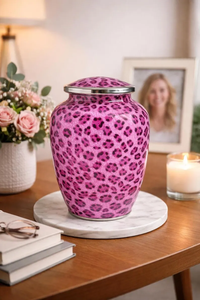 Urna Funeraria Metálica con Estampado de Leopardo Rosa, Recuerdo para Adultos, Diseño Personalizado, Recipiente para Cenizas Conmemorativas - Product Image 3