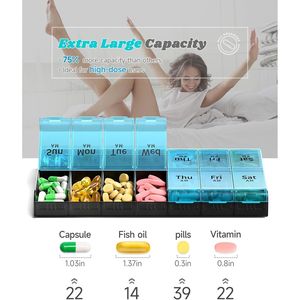 Portapillole Settimanale Extra Large per 7 Giorni, 2 Volte al Giorno, Contenitore AM PM XL per Medicinali di Grandi Dimensioni - Product Image 2