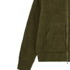 Sudadera con capucha de punto acanalado grueso con cremallera completa para hombre, color caqui, de primera calidad, para uso casual - Product Image 3