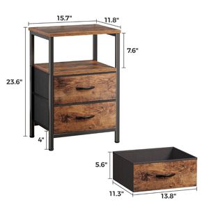 Modern Farmhouse Nightstand with 2 Drawers, Wood Grain <b>Bedside</b> Cabinet with Open Shelf, <b>Rustic</b> End <b>Table</b> for Bedroom Living Room - Product Image 4