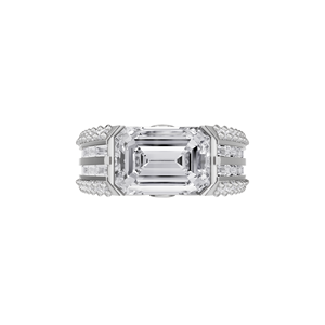 Anillo de compromiso y boda de lujo Aarinya con diamante cultivado en laboratorio de corte esmeralda, chapado en oro de 14K, certificado IGI, estilo canal. - Product Image 3