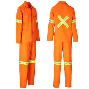 Combinaison de travail unisexe bleu foncé avec bordure orange, bretelles réglables, plusieurs poches, usage industriel, polyester, certifiée CE, résistante aux perforations - Product Image 6