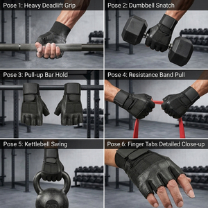 Custom LOGO Leather Half Finger Weightlifting <b>Gloves</b> Breathable Anti-Slip Workout Grip for Strength Training Gym Use OEM - Product Image 6