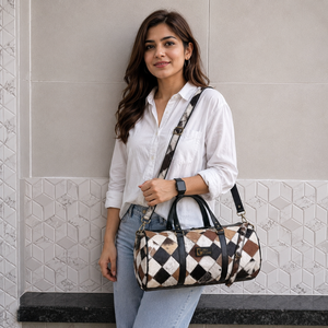 Bolsa de Viaje de Cuero Vacuno Auténtico, Diseño a Cuadros, Hecha a Mano, Unisex, Multiusos, Tamaño Grande - Product Image 3