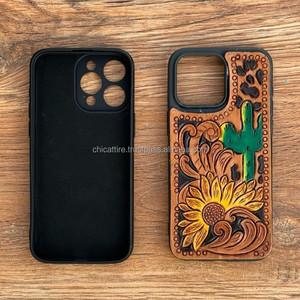 เคสไอโฟนหนังแท้ลายดอกทานตะวันสไตล์ตะวันตกใหม่เคสโทรศัพท์หนังคาวเกิร์ลสำหรับ iPhone 15 PRO MAX - Product Image 3
