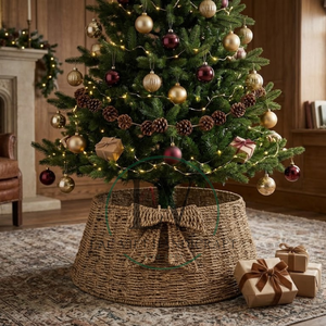 Collar de árbol de Navidad redondo de junco marino con lazo, cesta plegable para árbol, novedad para Navidad 2026 de Vietnam - Product Image 3