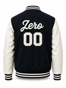 Veste universitaire unisexe noire en laine/polyester avec manches brodées de la lettre 00, style streetwear, col rabattu, coupe classique, patchwork - Product Image 4