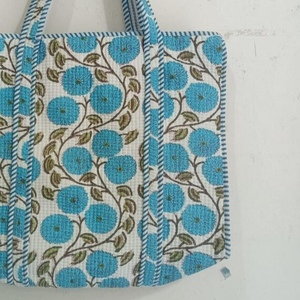 Custom <b>Block</b> Print Quilted Cotton Bohemian Lady Vintage Fashion Waterproof Tote Bag Chain Shoulder Strap Large Capacity Handmade - Product Image 2