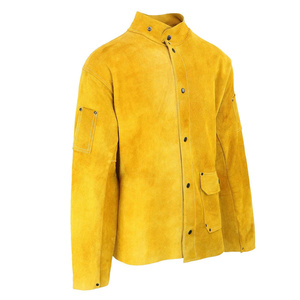 Nouvelle conception de veste en cuir de vachette résistante à la chaleur, cousue avec du fil d'aramide, veste de soudage en jaune doré, équipement de soudage - Product Image 5