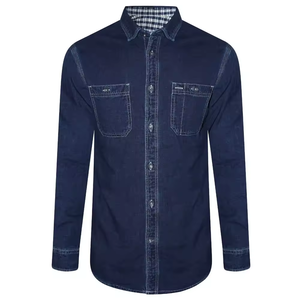 Chemise en denim texturé professionnelle bleu marine à rayures horizontales, manches longues, boutonnée, en coton, chemises élégantes - Product Image 4