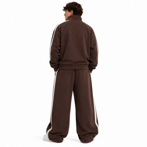 Vêtements de sport haut de gamme pour hommes : Veste zippée oversize, sweats à capuche à rayures personnalisées, ensembles en coton épais, joggers à jambe large, style vintage - Product Image 3