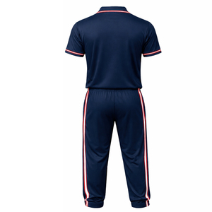 Ensemble uniforme de cricket pour hommes, bleu marine, rouge et blanc, manches courtes, en polyester anti-humidité, vêtements de sport, taille élastique, coupe régulière, toutes saisons - Product Image 5