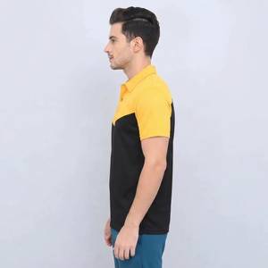 Men's Yellow Black Color Blocked Polo <b>Shirt</b> Short Sleeve Casual Knitted <b>Polyester</b> Front Logo Heat Transfer Printing - Product Image 3