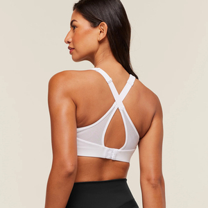 Soutien-gorge de sport blanc pour femme à col carré et dos nageur, avec découpes, maintien moyen, sans couture, respirant, en Spandex et Polyester - Product Image 3