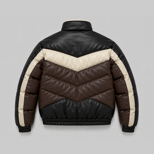 Blouson matelassé en cuir PU pour homme, coupe-vent, style motard, col montant, color block, épais, coupe classique, hiver - Product Image 3