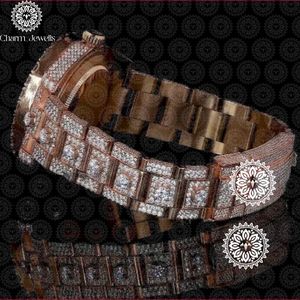Montre de luxe pour homme Charm_Jewells en acier inoxydable, or rose, incrustée de diamants, analogique, mécanique, cadran de 40 mm, verre, fermoir papillon - Product Image 4
