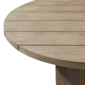Scandinavian Design <b>Outdoor</b> Dining <b>Table</b> Solid Teak <b>Round</b> Slatted Top Fluted Pedestal Base for Luxury Villa Resort Dining - Product Image 5