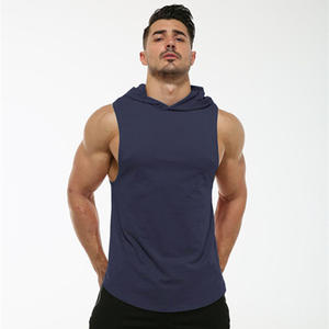 Men's <b>Red</b> Hooded Sleeveless <b>Tank</b> <b>Top</b> Breathable Casual Knitted Solid Color O-Neck Workout Wear - Product Image 4