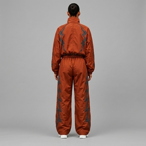 Survêtement unisexe marron à imprimé géométrique, fermeture éclair intégrale, col montant, coupe classique, streetwear, printemps, 100% nylon, imperméable - Product Image 2