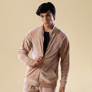 Veste à capuche zippée en polaire beige pour homme, manches et col classiques, coupe régulière, vêtement d'hiver décontracté, 100% coton respirant - Product Image 1