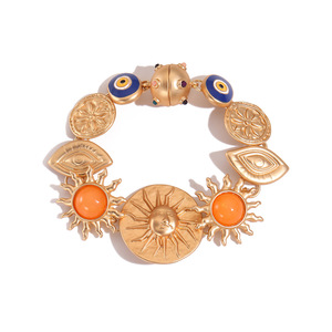 Bracelet à breloques en alliage plaqué or, motif œil de soleil, style bohème, bijou tendance unisexe - Product Image 3
