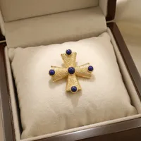 Collier pendentif croix en pierre précieuse naturelle Lapis Lazuli pour femmes, plaqué or 18 carats, laiton, bijoux religieux chrétiens pour tous les jours