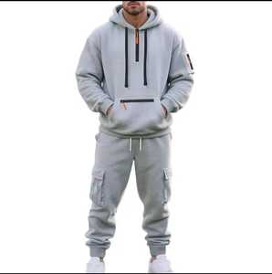 Ensemble de survêtement beige à capuche pour homme, sweat-shirt décontracté à manches longues de couleur unie avec poches latérales, pantalon à taille élastique, vêtements d'automne - Product Image 4