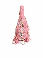 Sac à main demi-lune rose perlé pour femme, style bohème, avec miroir décoratif, idéal pour les fêtes et mariages