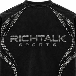 T-shirt noir surdimensionné pour homme avec imprimé lettres en strass sur le devant, style sportif, manches courtes, col rond, tissu jersey 100% coton - Product Image 5