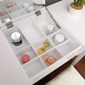 White Straight Feet Dresser with Flip Single <b>Mirror</b> and Double Drawers MDF <b>Makeup</b> Table for Bedroom and Living Room Use - Product Image 4