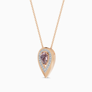 Collier pendentif en Morganite or rose avec halo de diamants en forme de goutte d'eau, bijoux de luxe pour femmes, chaîne serpent, à porter au quotidien - Product Image 2