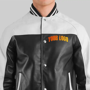 Nueva Chaqueta Varsity de Cuero PU para Hombre 2026, Cuello Camisero, Cierre de Botones, Estilo Casual para Otoño, Color Sólido, Logotipo Estampado en la Parte Delantera - Product Image 2