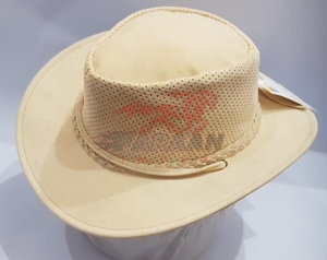 Sombrero de Vaquero de Cuero Beige Transpirable con Corona Perforada y Correa para la Barbilla, Estilo Western para Verano, Equitación y Actividades al Aire Libre - Product Image 4
